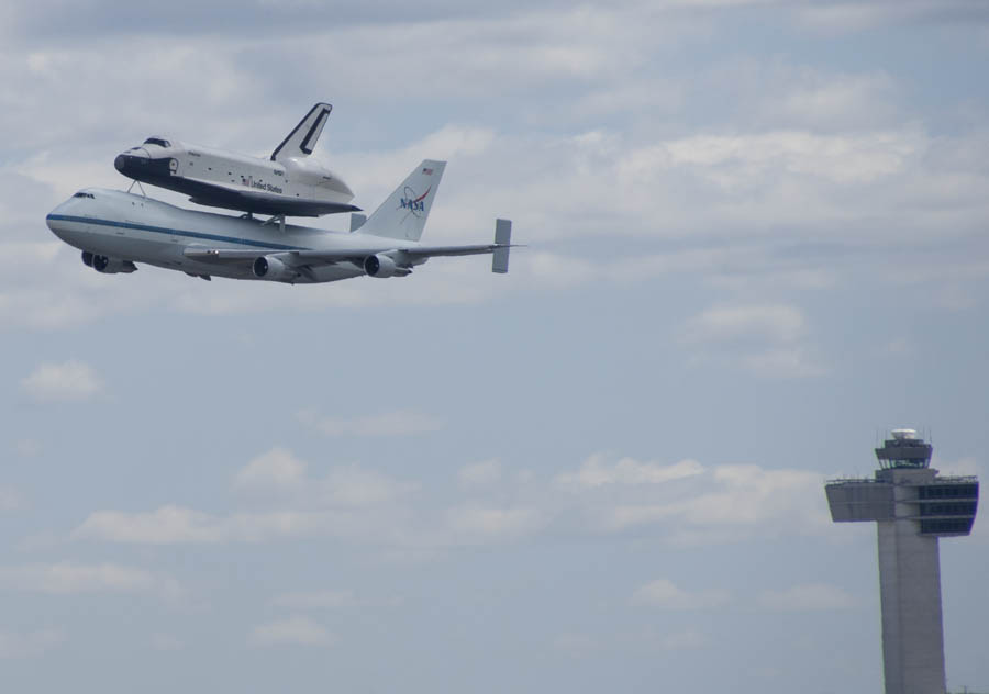 Space Shuttle buzzing JFK Tower